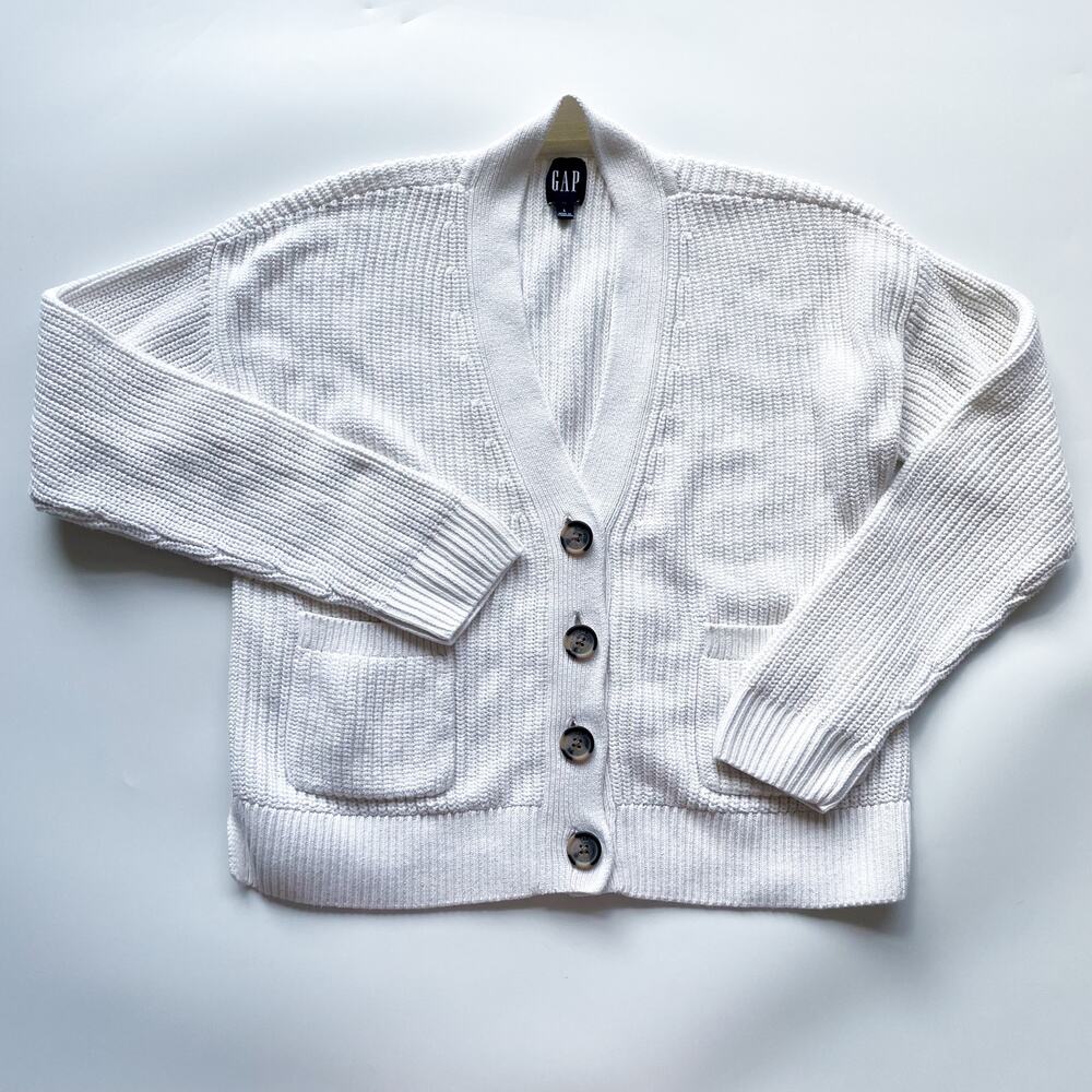 Vintage Gap White Cotton Knit V-Neck Cardigan Sweater Size Large